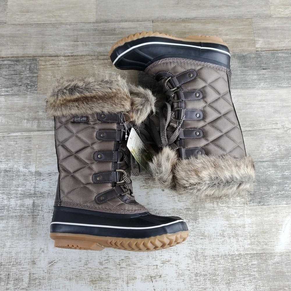 Bearpaw Mckinley Womens Tall Winter Duck Boots Sz 5 Brown Rubber Comfort Lace Up